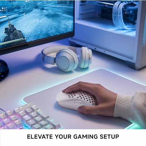 TMKB Wireless White Gaming Mouse, 24000 DPI, 180-Hour Battery | Optical Sensor, 90g Ergonomic Honeycomb Design, 6 Programmable Buttons, RGB Strip, 2.4GHz, BT5.2 and USB-C Wired Connectivity - color: White, size: Wireless