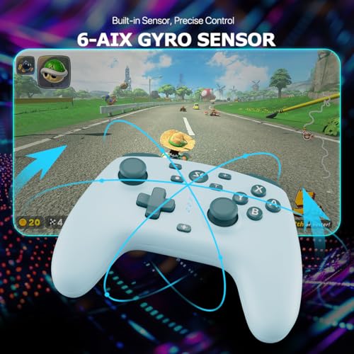 Wireless Switch Controller for Switch/Switch 2/Lite/OLED/PC Controller with 2.4G Adapter, Lake Blue Switch Controller with Hall Joysticks & Hall Triggers, Switch Pro Controller with Wake-up, 2 Back Programmable Buttons, Turbo Function - color: Lake Blue