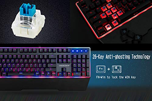 RGB Membrane-Mechanical Keyboard,CHONCHOW Edge Backlit Computer Gaming Keyboard Blue Switch Feeling for Windows PC Mac PS4 Xbox One- Black