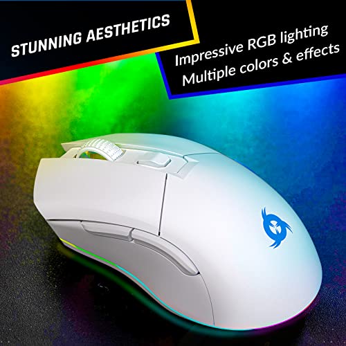KLIM Blaze Pro Rechargeable Wireless Gaming Mouse with Charging Dock RGB - New Version - High-Precision Sensor and Long-Lasting Battery - Up to 6000 DPI - Great PC Gaming Mouse Wireless - White - color: White