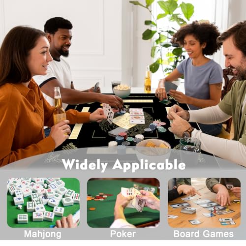 Chinoiserie Mahjong Mat with Rules for Table-31.5''x31.5''Dragon American Mahjong Mat Anti-Slip Neoprene Rubber Noise Reducing,Foldable Travel Game Tablecloth for Poker Card Board Games Dominoes - color: Black Dragon