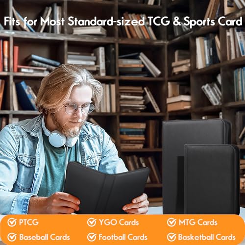 4 Pocket Trading Card Binder, Ringless Card Binder with Zipper for TCG and Sport Cards Collections, Holds 160 Cards with Side-Loading Pages, Blue - color: 2.Blue - 4 Pocket - 160 Slots