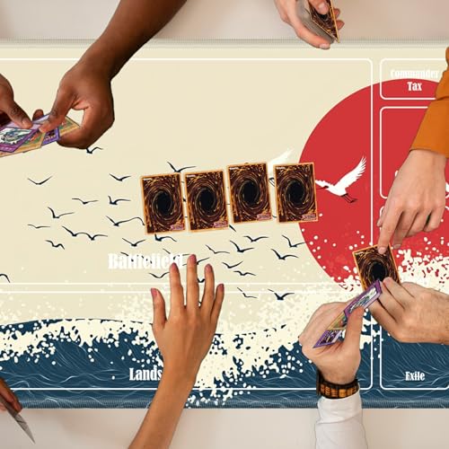 MTG Playmat with Zones, TCG Card Game Play Mat with Stitched Edges, Non-Slip Rubber Base Gaming Desk Mat, Smooth Surface 24 x 14 Inch, Janpanese Sun Sea - color: Janpanese Sun Sea, size: Zone 1