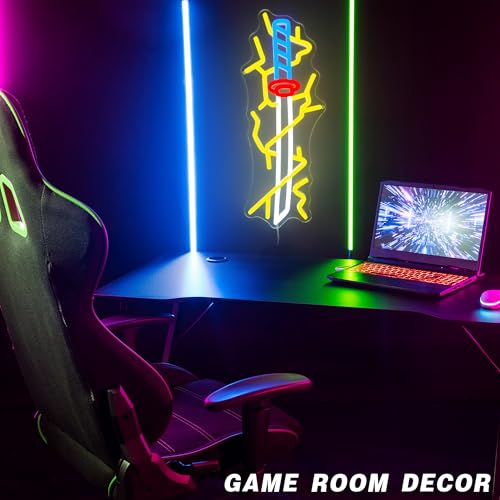 Anime Sword Neon Sign - LED Japanese Sword Wall Art for Anime Room Decor USB Dimmable Gaming Light Cool Anime Gift for Teenage Boys and Girls(6.5 * 16.4inch) - style: Anime Sword
