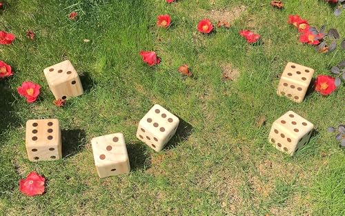 Giant Wooden Yard Dice Set - Outdoor Lawn Games for Adults and Family, 3.5 Inch Solid Pine Wood, Backyard Camping Tailgating Set with Scorecards and Carry Bag