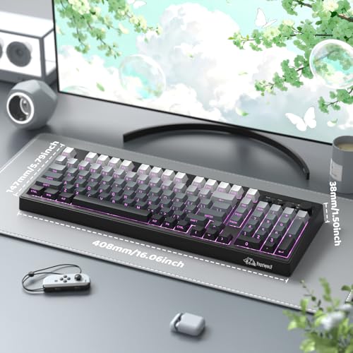 FREEWOLF K100 99 Keys Gaming Creamy Silent Wireless Keyboard with Media Knob,BT/2.4GHz/USB-C,Side Printed Keys RGB Backlit Number Pad,Retro Cute Membrane Computer Keyboard for PC/MAC-Gradient Black - color: Gradient Black