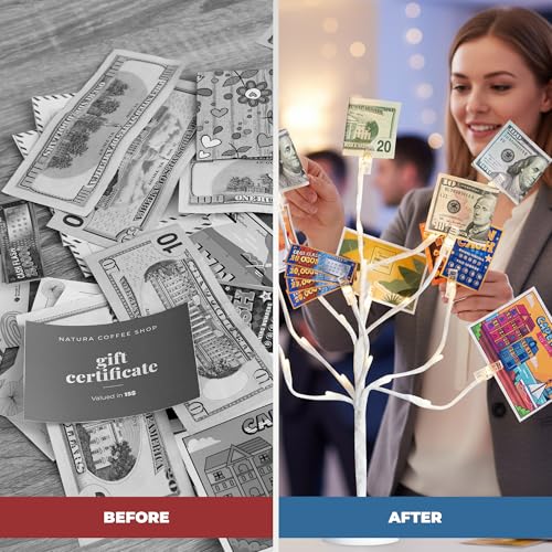 LED Gift Card Tree Holder to Hold Gift Cards, Lottery Tickets, Money | Lottery Ticket Holders with 12 Flexible Clips & 25 Warm Lights, Great for Birthday, Party, Wedding, Christmas - color: Led Gift Card Tree