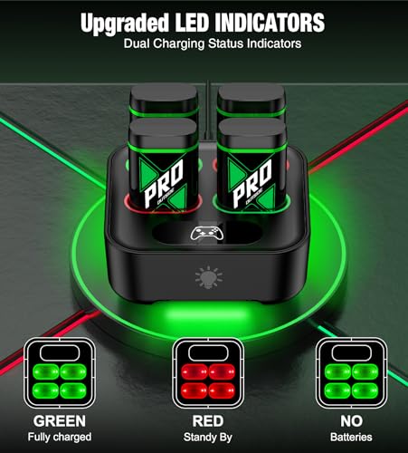 Upgraded Fast Charging Rechargeable Battery Packs with Light Control, 4x4080mWh Xbox Controller Batteries with Charger Dock for Xbox Series X|S, One S/X/Elite Controllers,Cases and Storage Sets - size: M (4080mWh)