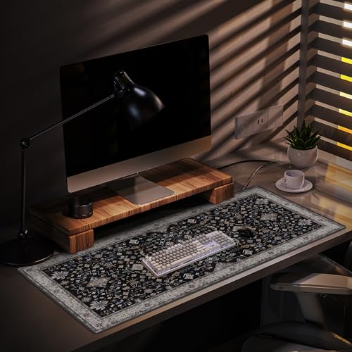 Baziabbo Black Desk Mat,XXL Extended Large Mouse Pad,Gaming Mousepad with Stitched Edge,Non-Slip Rubber Base Keyboard Desk Pad for Home Office Study Game (Black) - color: Black