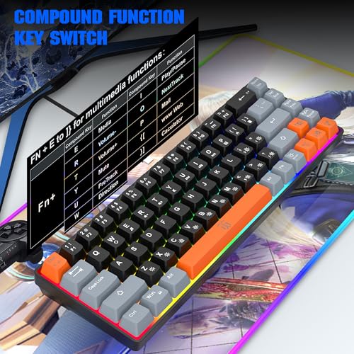Snpurdiri 60% Percent Gaming Keyboard (68 Keys, Black-Grey-Orange) | Compact RGB Backlit Small Gaming Keyboard for Windows, PC, Laptop - color: Black Grey Orange