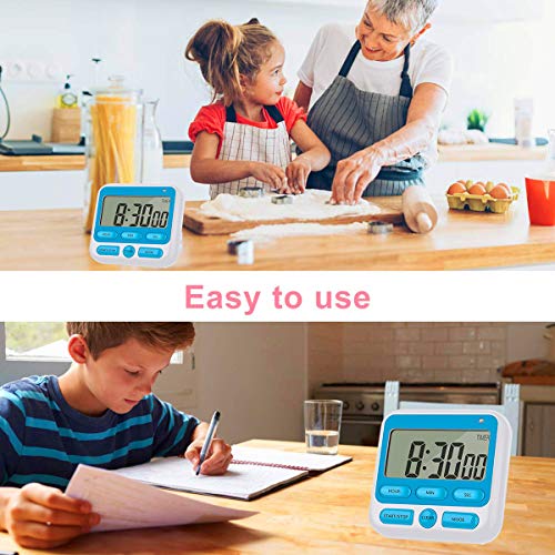 Upgraded Digital Kitchen Timer, ON/Off Switch, 12/24 Hour Clock and Silent Timers, Count Up & Count Down for Kids Teachers Cooking Games Office, Large LCD Display, Loud Alarm and Strong Magnet (Blue) - color: Blue
