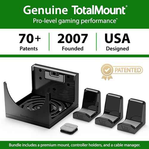 TotalMount for Xbox Series X – Pro Bundle (Mount and 3 Controller Holders) | Designed in USA – Wall Mount Secures Each Side to Prevent Falls – Damper Minimizes Fan Rattling During Gaming - size: Large Bundle: Wall Mount and 3 Controller Holders