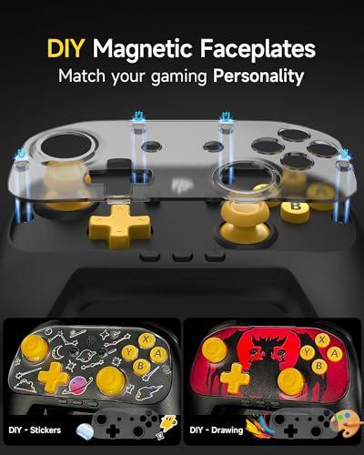 EasySMX S10 Lite Switch 2 Controller, Wireless Controller with One-Key Wake-Up, C Button, Turbo, 9-Axis Motion, Hall Effect Joysticks, 2 Back Buttons, HD Rumble, for Switch 2/Switch/PC/iOS/Android - color: black and yellow color-block