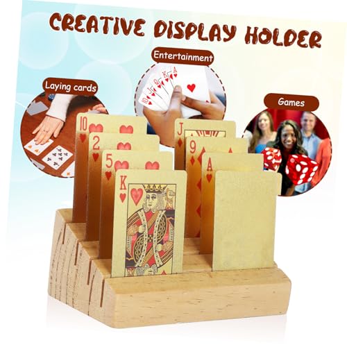 SUPVOX Wooden Playing Card Display Holder Sloped Design for Easy Access Rustic Charm Game Card Stand for Tabletop Use Holds Multiple Decks for