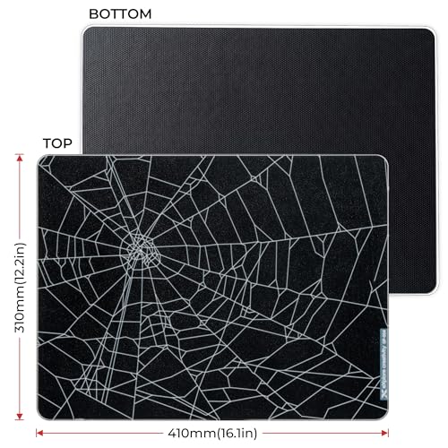 XVX Black Spider Webs Glass Gaming Mousepad 4.0,Hard Mousepad for Gaming,Ultra-Smooth Micro-Etched Surface Mouse Mat with Non-Slip Rubber Base(410mm*310mm) - color: Black(Spider Webs)