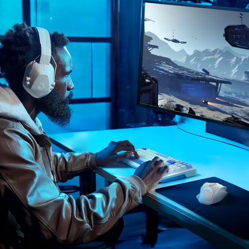 Redragon Wireless Gaming Mouse, MMO Gaming Mouse UP 16,000 DPI, 16 Macro Programmable Buttons, RGB Rechargeable Mouse with 12 Side Buttons, 70Hrs for PC Laptop MOBA FPS, White,M901P-WS - color: white