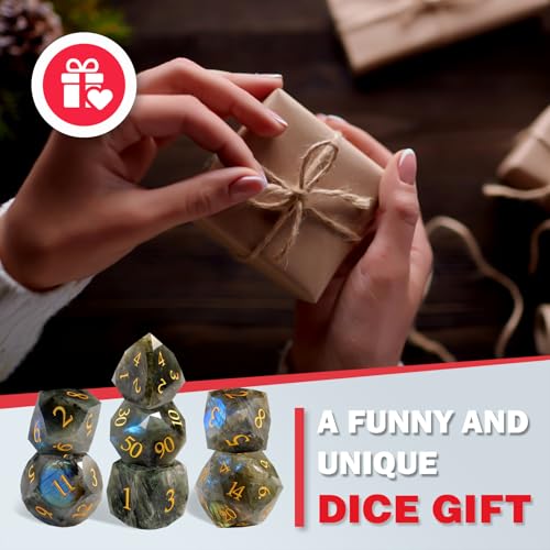 Unique Gemstone Dice Set 7PCS, Handmade Natural Stone Polyhedral DND Dice with Premium Gift Case for Board Game Lovers Birthday Gift - color: Zs-lc