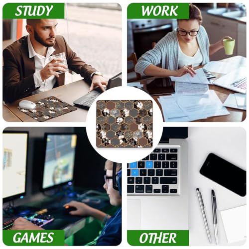 Hexagon Texture with White Flowers Mouse Pad Square Mouse Pads with Stitched Edge, Computer Mousepad with Non-Slip Rubber Base for Computer Laptop Office Desk Accessories 9.5x8 Inches - color: Hexagon Texture with White Flowers