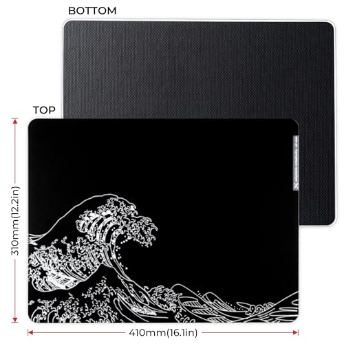 XVX Black Kanagawa Glass Mousepad 4.0, Hard Mouse Pad for Gaming, Ultra-Smooth Micro-Etched Surface Mouse Mat with Non-Slip Rubber Base(410mm*310mm) - color: Black(Kanagawa)