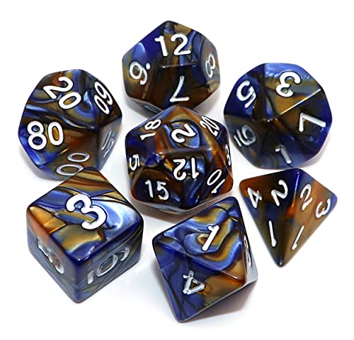 Polyhedral D&D Dice Set Blue Gold Dice Compatible with Dungeon and Dragons,Pathfinder RPG Game Dice with Dice Bag - color: Purple & Blue Nebula
