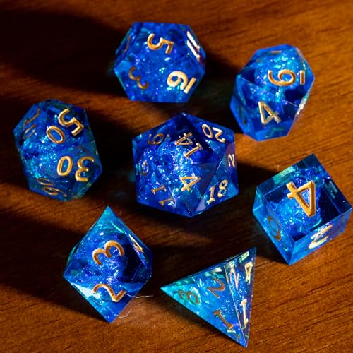 Resin DND Dice Set, (Blue-Wizard) 7 Pieces Handmade Sharp Edge Polyhedral Dice, Designed for Dungeons & Dragons, MTG, Role Playing Game, Dice Gift for D&D RPG DM and Players - color: Blue