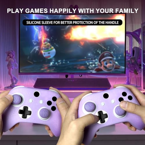 Purple Glitter Anti-Slip Protective Silicone Cover Skin Grips Compatible with Xbox one s/x Controller,8 PCS Glitter Thumb Grips Caps and 2 Grips Caps. - color: Glitter Purple