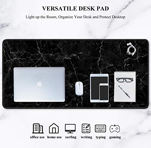 Auhoahsil Large Mouse Pad, Full Desk XXL Extended Gaming Mouse Pad 35" X 15", Waterproof Desk Mat with Stitched Edges, Non-Slip Laptop Computer Keyboard Mousepad for Office and Home, Marble Design - color: 43 Calm Black Marble, size: XXL - Extended size 3
