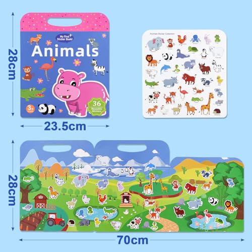 ASTARON 3 Pack Reusable 3D Puffy Sticker Book for Kids 3-6, Jelly Sticker Game Educational Sensory Learning Toy, Travel Toys and Busy Book(Dino Car Animal) - style: Dino Car Animal