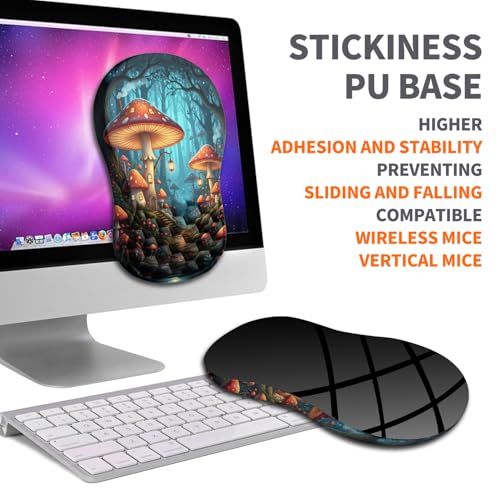 Ergonomic Joint Wrist Support Mouse Pad with Memory Foam Cushion Massage Bump, Carpal Tunnel Pain Relief Mousepad Slope Design for Wrist Rest, 11.8x7.9 in, Mushroom - color: Mushroom