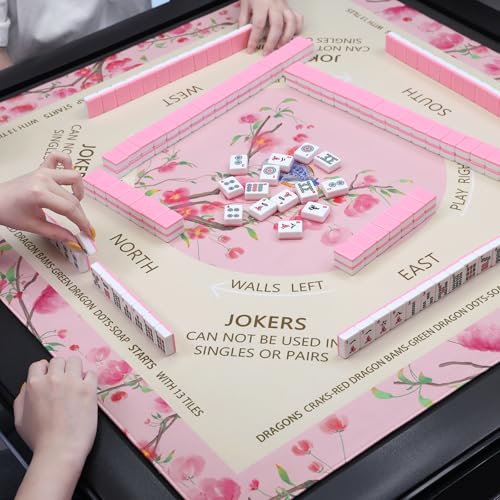 DEVPNR Mahjong Mat for Table with Black Carrying Bag, 32.6"x32.6", Pink | Non-Slip Table Cover, Noise-Reducing, with Rules, Easy Storage, for American Mahjong, Poker, Card & Board Games - color: Pink