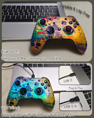 Wzuiсov RGB Wireless Game Controller for Switch/PC/iPhone/Android - Bluetooth & USB-C Wired with Phone Mount, USB C to A Adapter, Tablet, TV Box & Tesla Compatible - color: Greed&Yellow