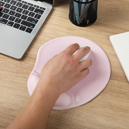 Mr. Pen- Ergonomic Mouse Pad with Wrist Rest | Blush Pink Breathable Fabric with Memory Foam Cushion, Non-Slip Rubber Base, Gel Mouse Pad with Wrist Support - color: Blush Pink