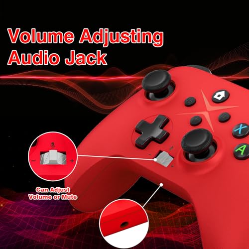 Dinosoo 2 Pack Wireless for Xbox One, Series X|S, & PC, with Turbo, Macro, Dual Vibration Hall Trigger, 3.5mm Audio Jack, Built-in Battery, with 2.4GHz Adapter - color: red and blue