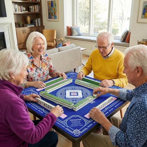 Britimes Mahjong Mat with Black Carrying Bag,31.5"x31.5", Blue | Non-Slip Noise Reduction Gaming Mat Rubber Multi Purpose Game Table Cover for Mahjong Card Dominoes Board Tile Games - color: Deep Blue