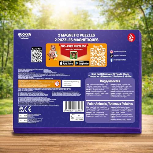 QUOKKA Magnetic Puzzles for Kids Ages 4-6 – 100 PCS Magnetic Puzzle Book for Toddlers 3-5 – 2 Puzzles & 2 Spot The Difference Maps – Search & Find Travel Games – Activity Book Bugs & Polar Animals - color: Bugs 100pcs