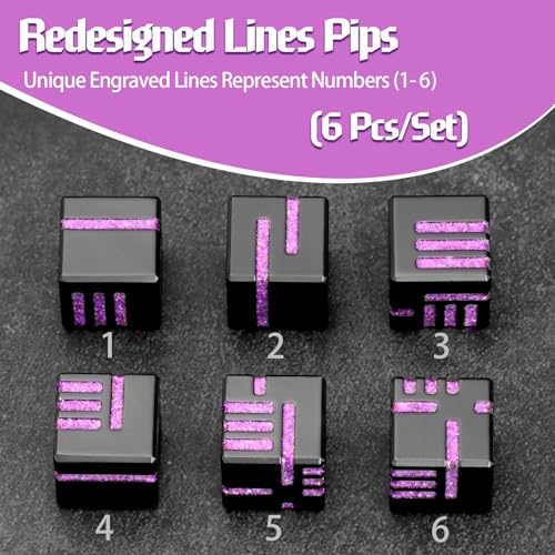ZHOORQI D6 Metal Dice, 16mm 6 Sided Dice Set, 6Pcs/Set Tech-Themed New Concept Glittery Lines D6 Dice for DND, Tabletop RPGs Gifts(D6-Glitter Purple) - color: D6-glitter Purple