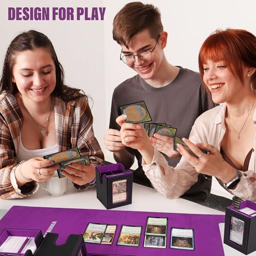 Kabinka Card Deck Box for MTG Commander, Holds 400+ Double-Sleeved Cards, 5 IN 1 Detachable Card Case with Dice Tray, Fits Magic/TCG Cards, 4 Magnetic Card Holders & Dividers (Black Purple) - color: A1-Black Purple