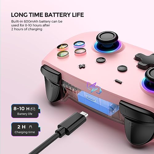 ECHTPower Switch 2 Pro Controller with Hall Effect Joysticks, One-Key Wake-Up for Switch 2, Wireless Controller for Switch 2/Switch/Lite/OLED, Turbo Button, 4 Back Buttons, RGB Lighting, 3.5mm Jack, Dual Vibration, 6-Axis Gyro - color: Pink