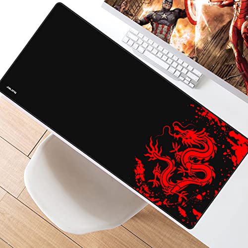 JIALONG Gaming Mouse Pad Large Size 35.4x15.7 inches Extended Desk Mousepad with Personalized Design for Laptop, Computer PC - Red Dragon - color: Dragon