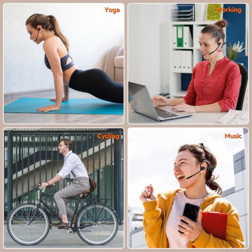 Open Ear Headphones with Mic, Dual Connection Bluetooth Headset with Microphone (AI Noise Cancelling), Bluetooth 5.3 Headphones with Mic, Sweatproof Wireless Headset with Mic for Work, Workout, Call