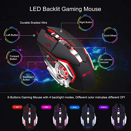 MFTEK One Hand Gaming Keyboard and Mouse Combo, RGB Rainbow Backlit One-Handed Mechanical Feeling Keyboard with Wrist Rest Support, USB Wired Keyboard Mouse and Mouse Pad Set for PC PS4 Gamer