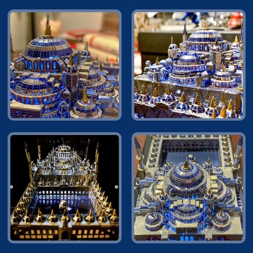 Microworld 3D Metal Puzzle for Adult, Turkey Blue Mosque Architecture Metal Model Kits, 3D Puzzles for Adults DIY Building Model Brain Teaser for Age 16+ (Sultan Ahmed Mosque)