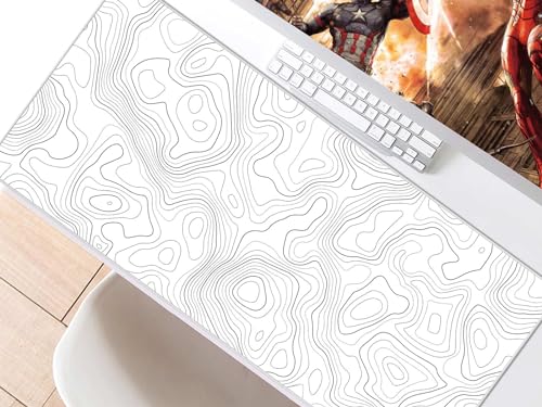 JIALONG White Topographic Large Gaming Mouse Pad, XXL Mousepad, Big Mouse Mat Desk Pad for Keyboard and Mouse, Gaming Computer Laptop PC Desk Office Accessories - color: White Topographic