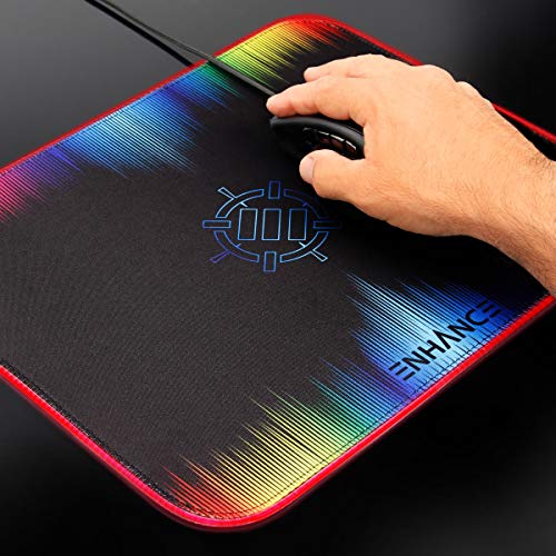 ENHANCE Small Mouse Pad with LED Lighting (13.3 X 10.8 inches) - Gaming Mouse Pad Desk Mat with 7 Color Options, 3 Lighting Effects, Smart Control Button, Non-Slip Rubber Grip - Multicolor - color: Multicolor and Black
