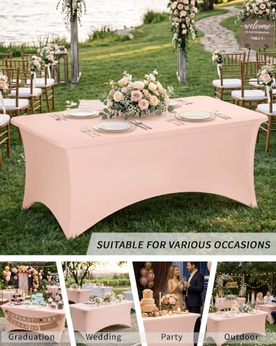 Fixwal Light Pink Stretch Table Cloth Rectangle 2 Pack 4Ft, Spandex Fitted Table Covers Washable for Party, Trade Show, Banquet, Wedding, Buffet - color: Light Pink, size: 4 Ft