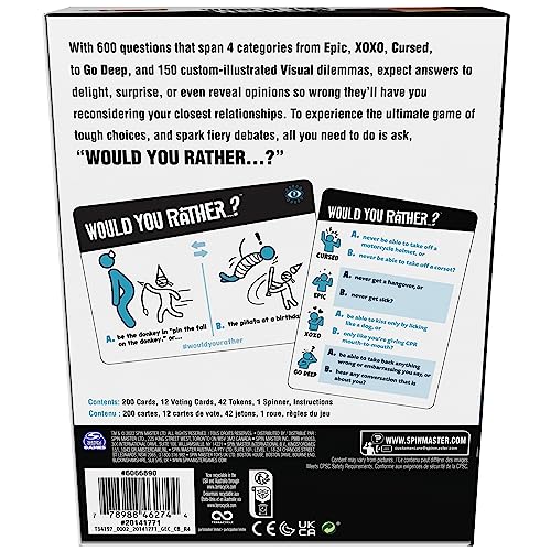 Spin Master Games, Would You Rather? Funny Party Card Game for College, Friendsgiving, Birthdays, & More, for Teens & Adults, 3-6 Players, for Ages 14 & Up - style: Would You Rather