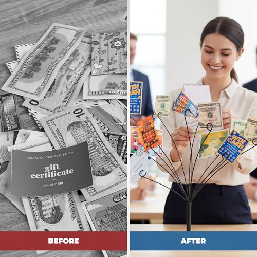 LED Gift Card Tree Holder to Hold Gift Cards, Lottery Tickets, Money | Lottery Ticket Holders with 11 Flexible Clips, Great for Birthday, Party, Wedding, Christmas, Metal Stand with Black Finish - color: Gift Card Tree