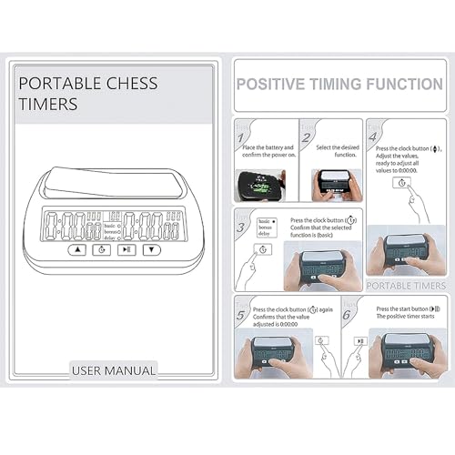 Digital Chess Clock, Professional Electronic Chess Timer with Alarm, Multifunction Portable Chess Clock with Countdown, Bonus, Delay Features, for International Chess Chinese Chess Board Go Game