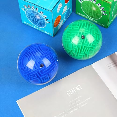 Sumind 4 Pcs 3D Puzzle Maze Ball Magic Brain Teasers Games Memory Sequential Maze Cube Ball Sphere Educational Puzzle for Adult Hard Challenges(Blue, Green) - color: Blue, Green