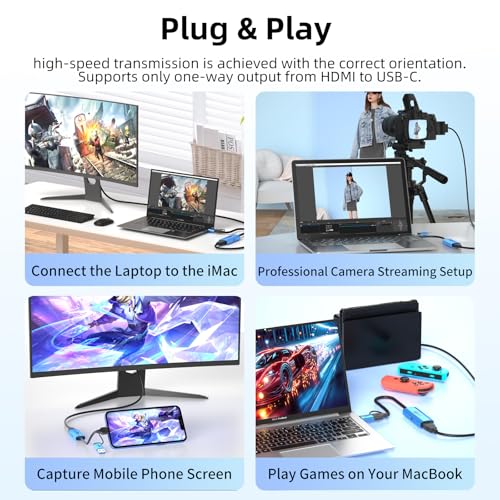 Video Capture Card with 100W PD Fast Charging, 4K 60Hz Input to 1080P 60FPS, HDMI to USB C/A, Best for Switch2/1 Steam Deck PS5 iPad & Quest 3, Pro OBS Streaming
